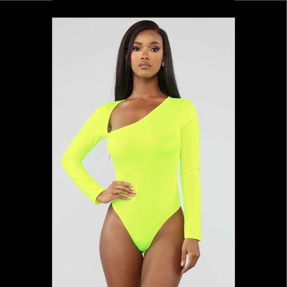 Tops | Neon Yellow Bodysuit Long Sleeve Fashion Nova | Poshmark